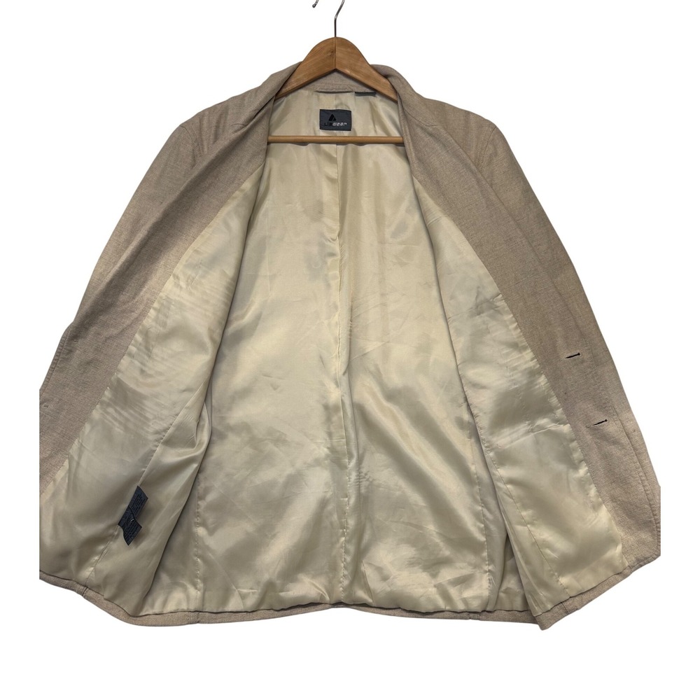 Lizwear Womens Linen Cotton Blend Blazer Beige Oatmeal Two Button Jacket Size 10 - Picture 6 of 9